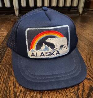 VTG ‘80s Kids Alaska Polar Bear Rainbow Mesh Trucker Snapback Hat NWOT A.C.E.
